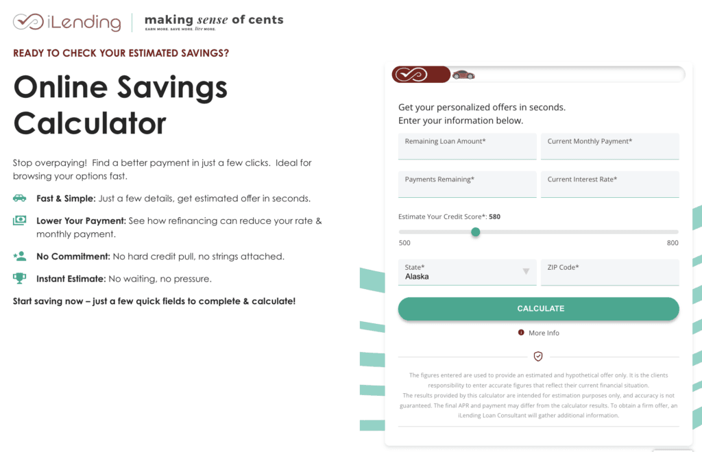iLending Calculator car refinance